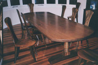 Swamp kauri slab table w/ 10 chairs