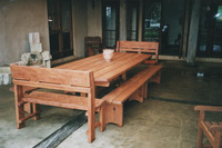 Macrocarpa outdoor table w/ bench seats